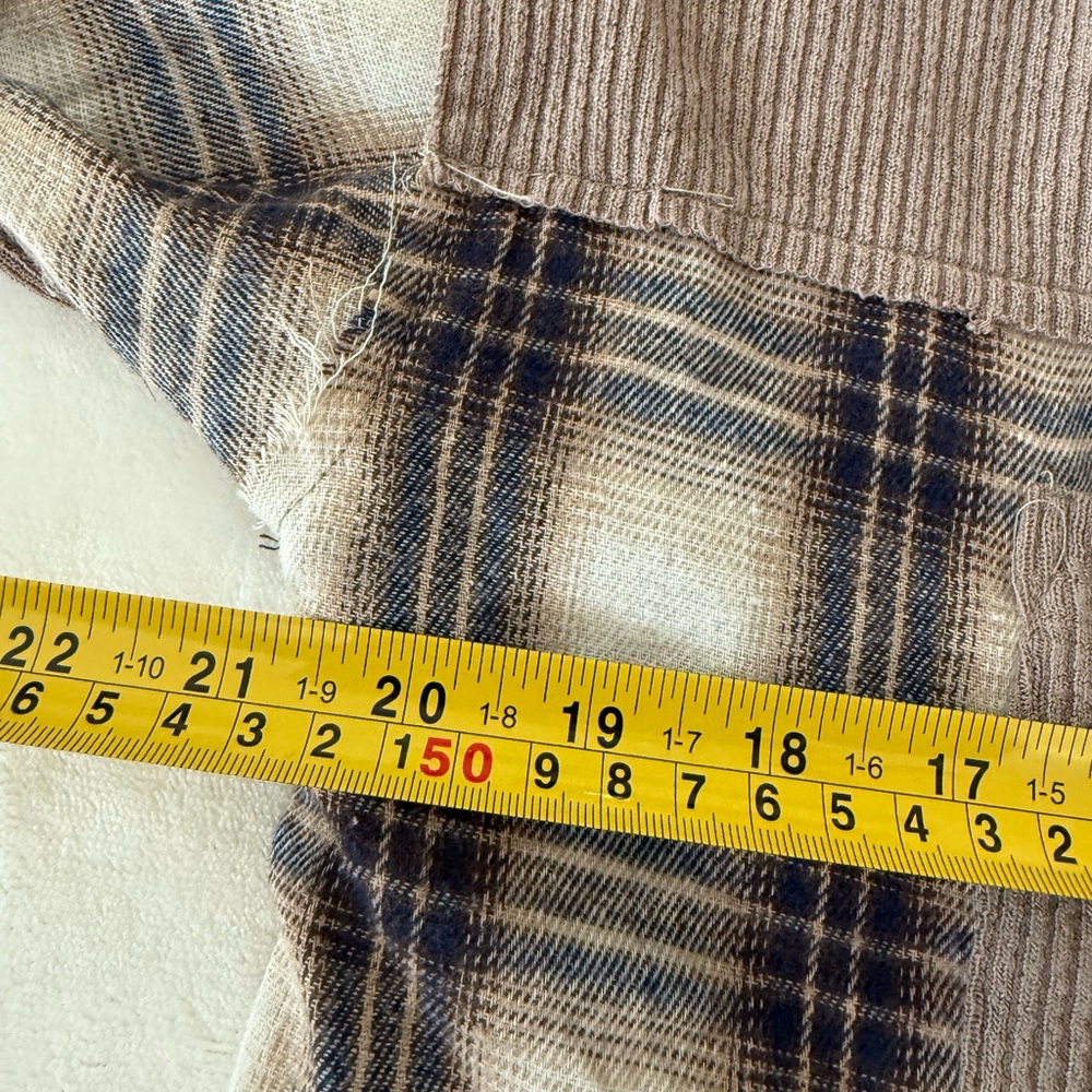 Hem & Thread Brown Cream Plaid Button Shirt Fringed Hem Size Large E68 - Picture 4 of 5
